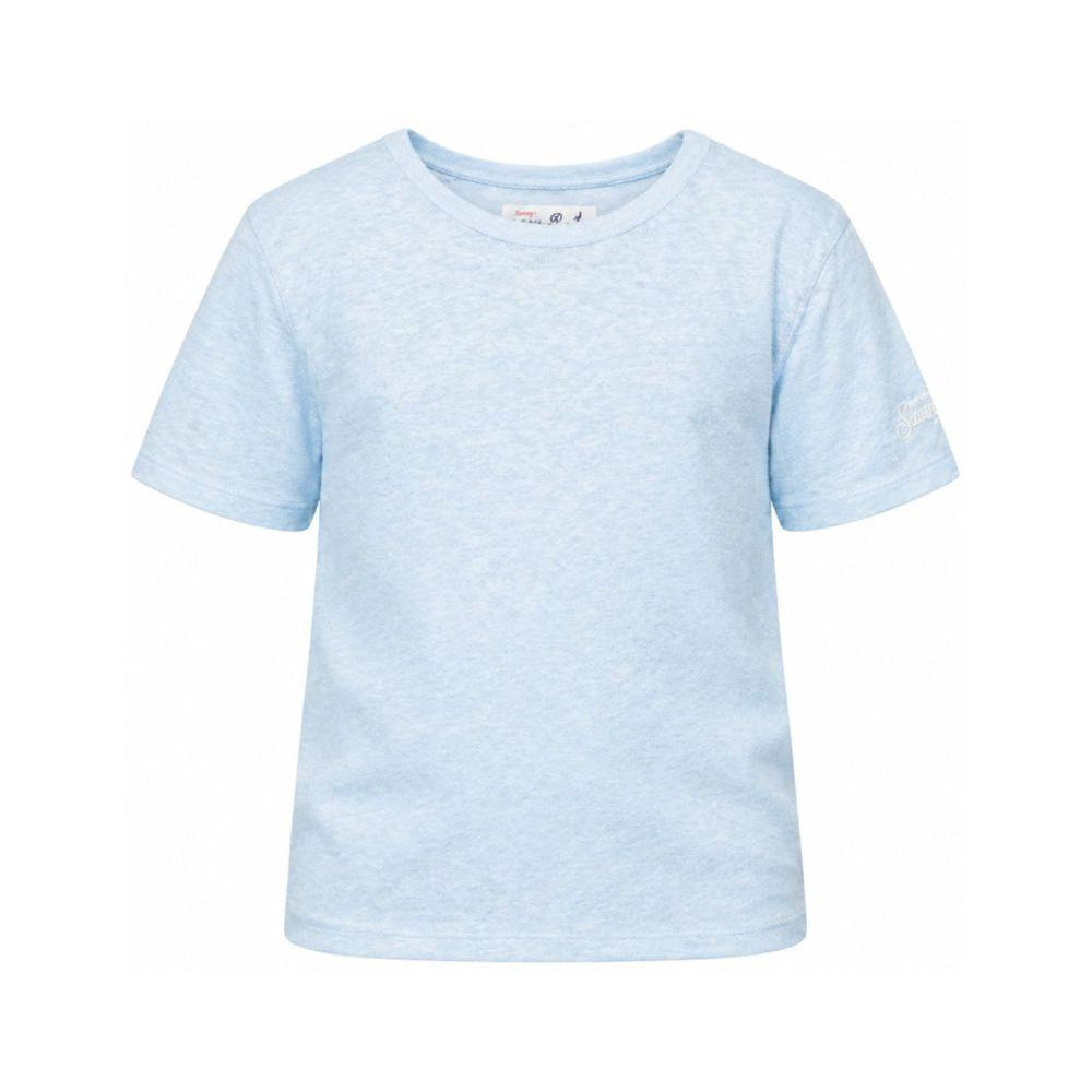 T-shirt per bambini MC2 Saint Barth Kids azzurro con logo sulla manica ALE0002 00555L MC2 ST. BARTH KIDS