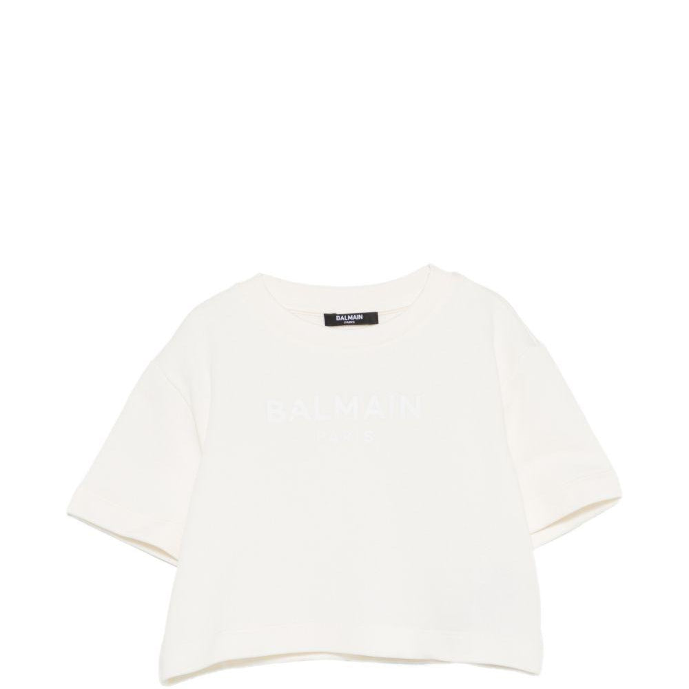 T-shirt per bambina Balmain Kids bianca con design crop BY4A01 Z3183 102BC BALMAIN KIDS