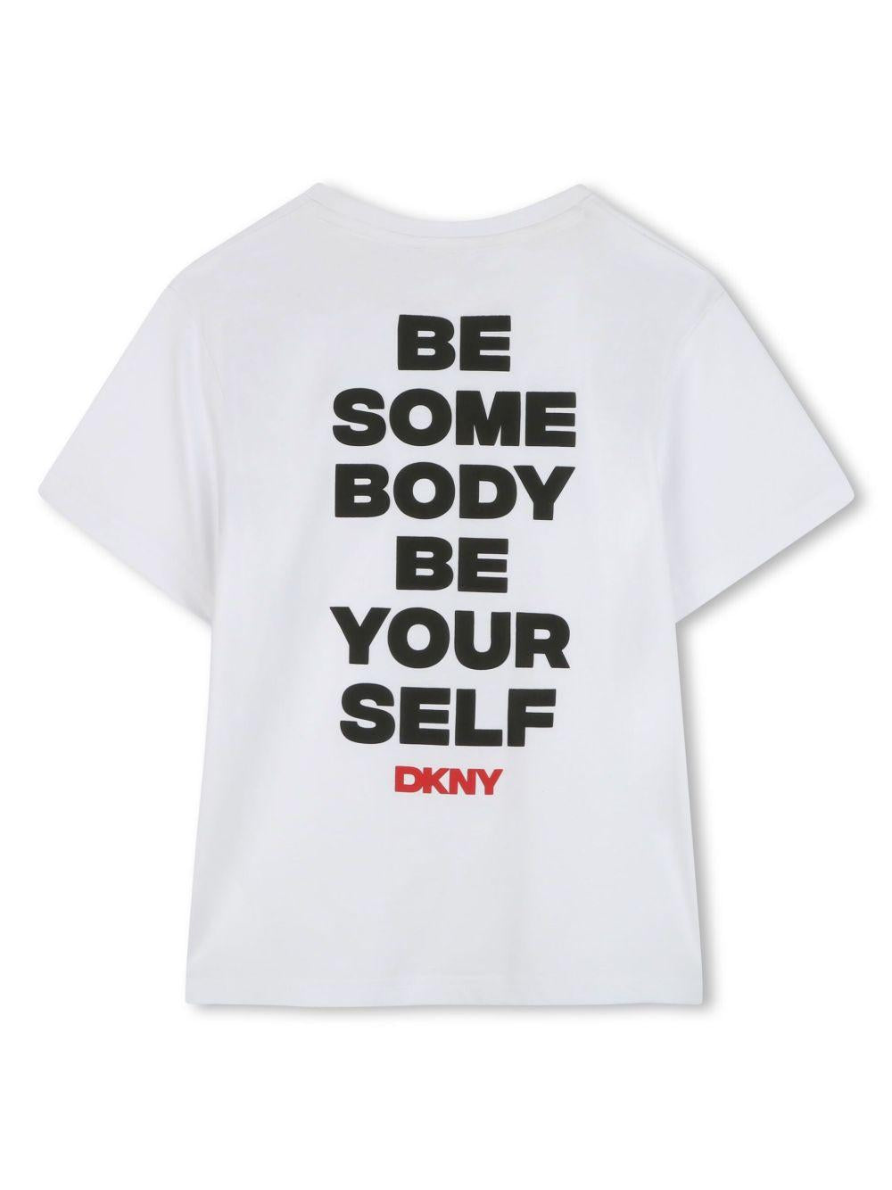 T-shirt per bambino Dkny Kids bianco con stampa con logo sul davanti D62300 10P DKNY