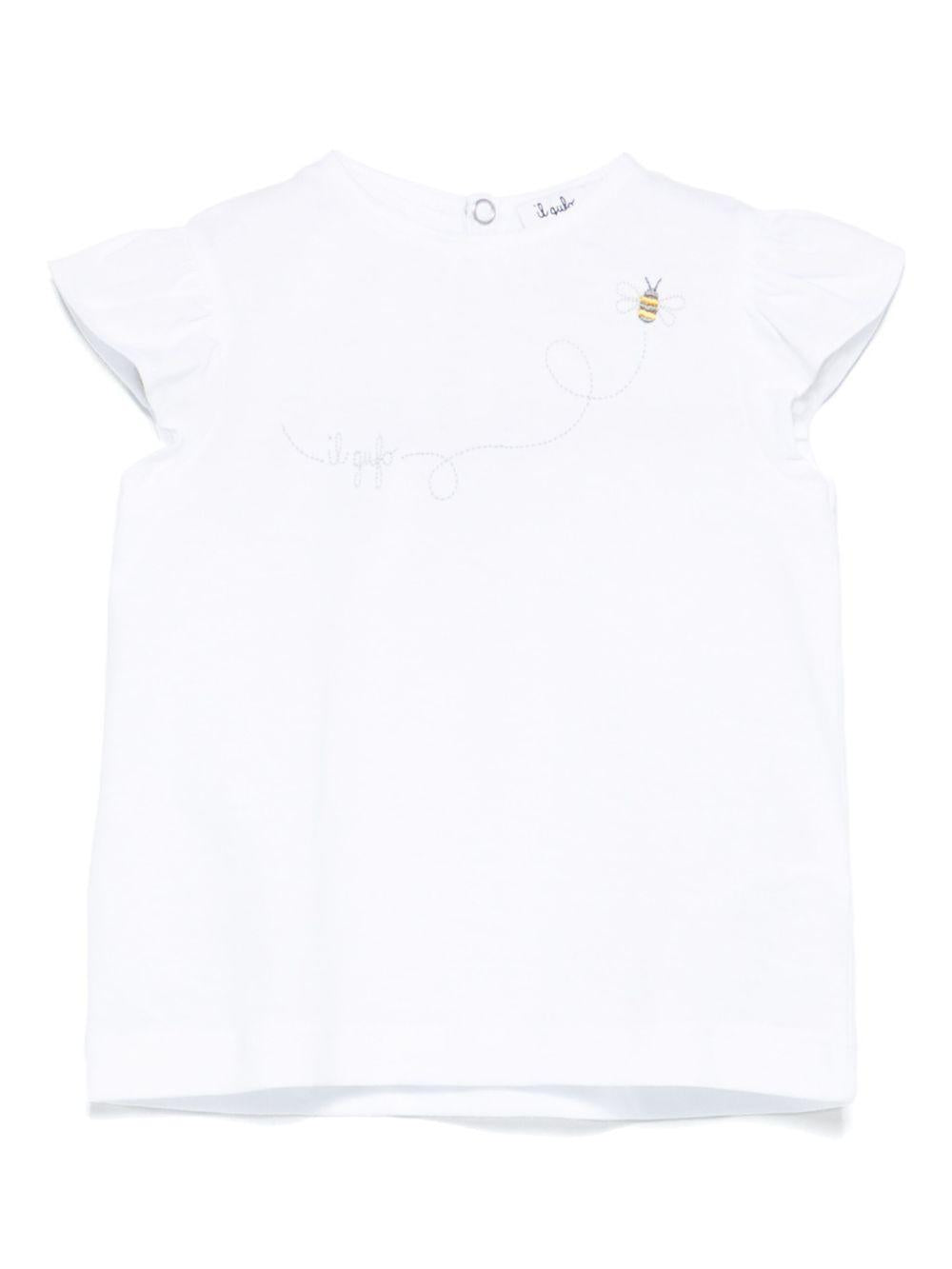 T-shirt con logo ricamato per neonato Il Gufo bianco con maniche ad aletta P25TS475MF001 010 IL GUFO