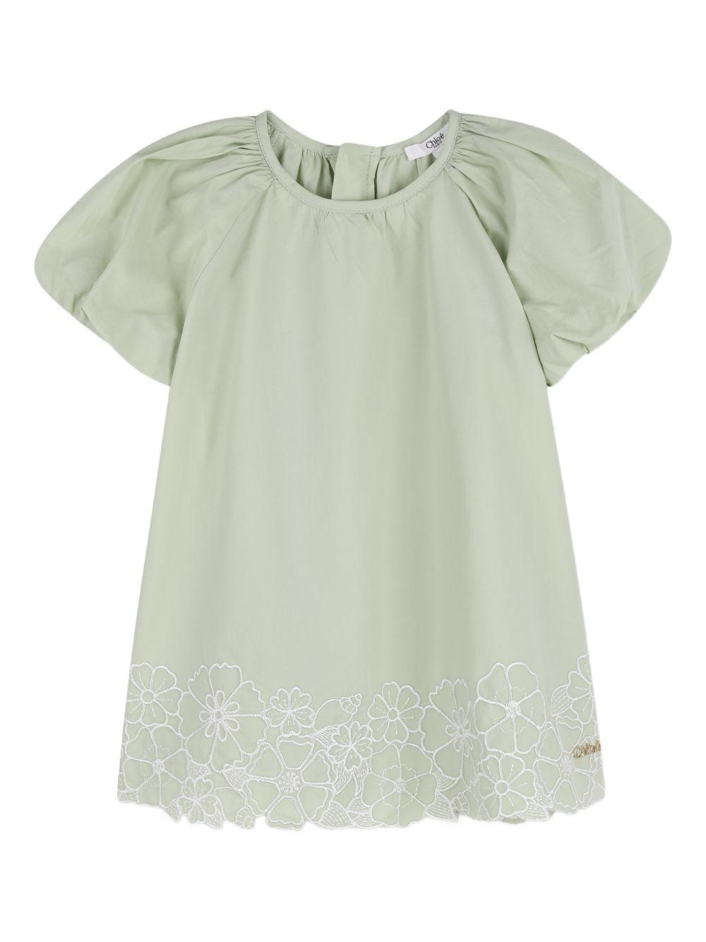 Abito per neonata Chloé Kids verde con ricamo a fiori C20889 68K CHLOE' KIDS