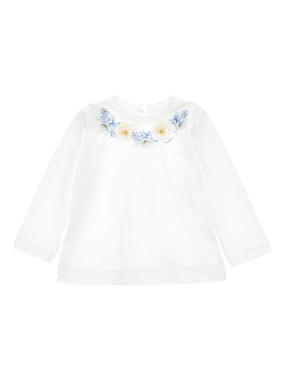 Blusa per neonata Monnalisa bianca con stampa a fiori 31F623 6203 0158 MONNALISA