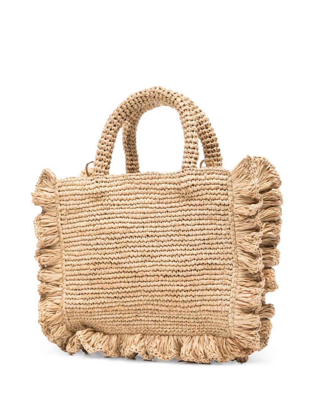 Borsa Rafia Volant MC2 Saint Barth beige con logo ricamato RAFV002 00222L MC2 ST. BARTH KIDS