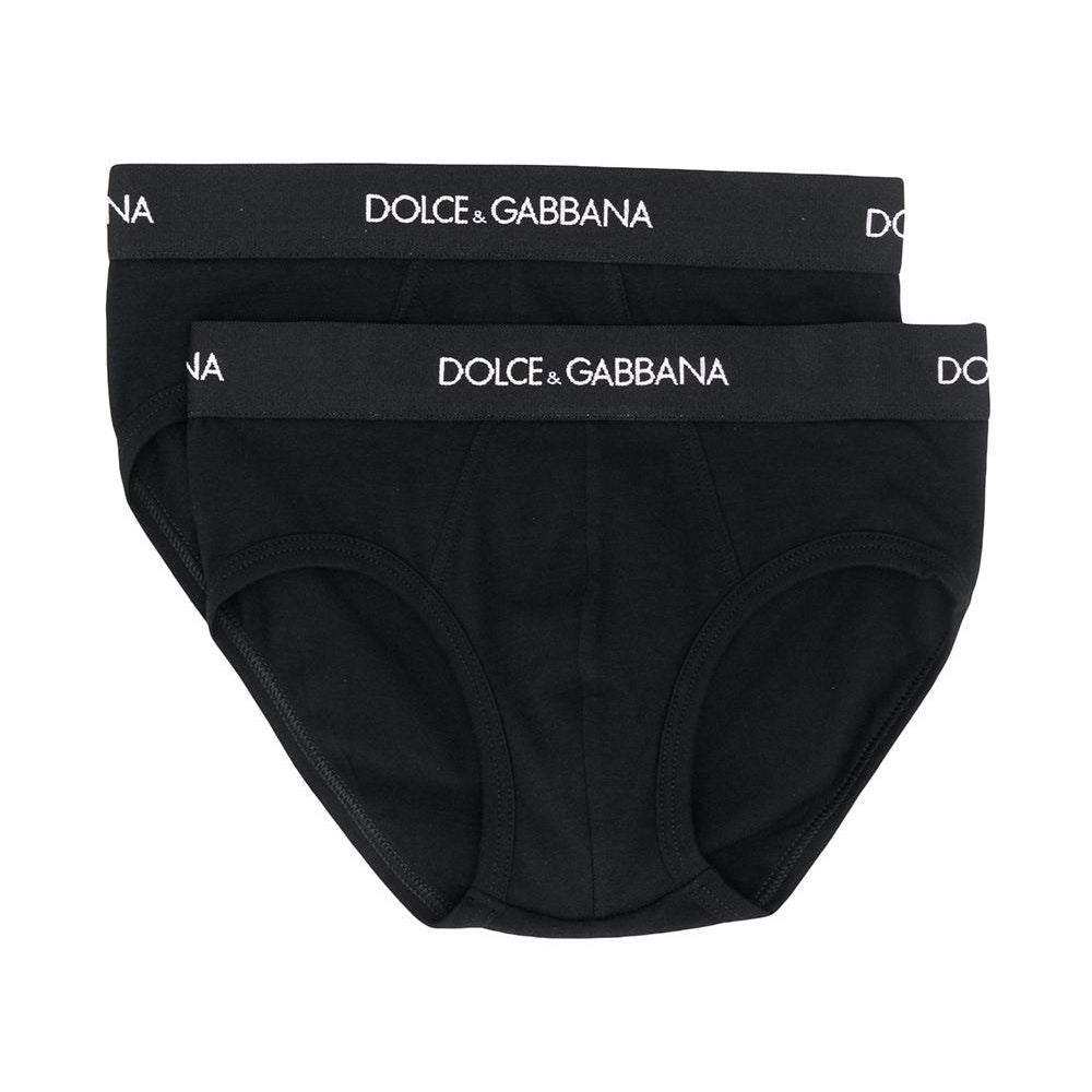 Set di due slip per bambino Dolce & Gabbana Kids neri con logo sull'elastico L4J700 G7OCT N0000 DOLCE & GABBANA KIDS