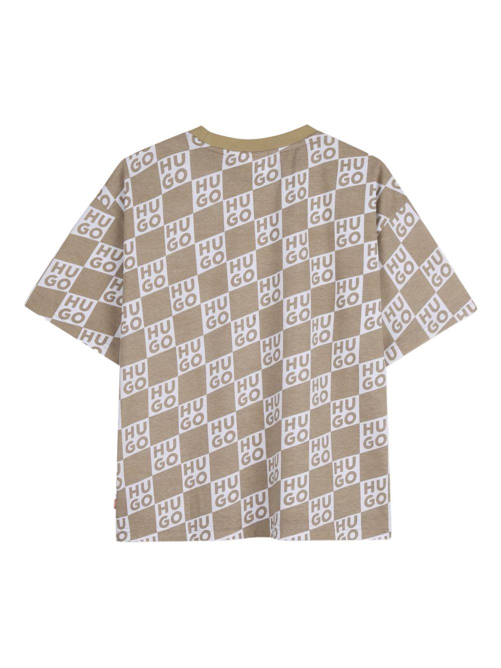 T-shirt per bambino Hugo Kids beige con motivo a quadri G01022 23B Hugo KIDS