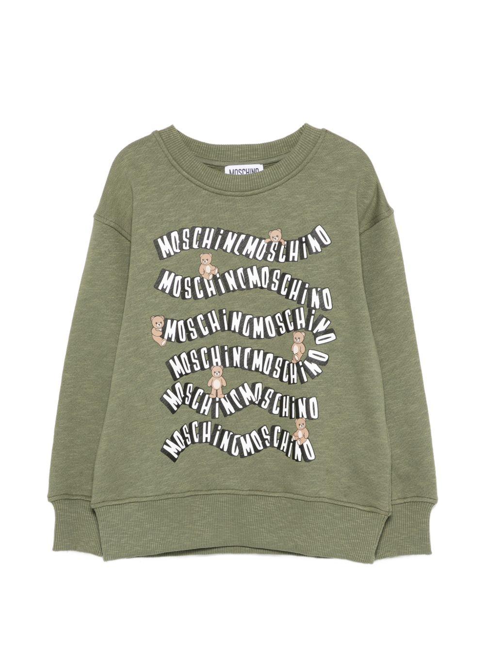 Felpa per bambino Moschino Kids verde oliva con stampa orsetto HUF09LLCA88 30037 MOSCHINO KIDS