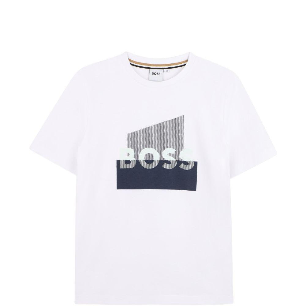 T-shirt per bambino Boss Kids bianco con stampa grafica J52978 10P BOSS KIDS