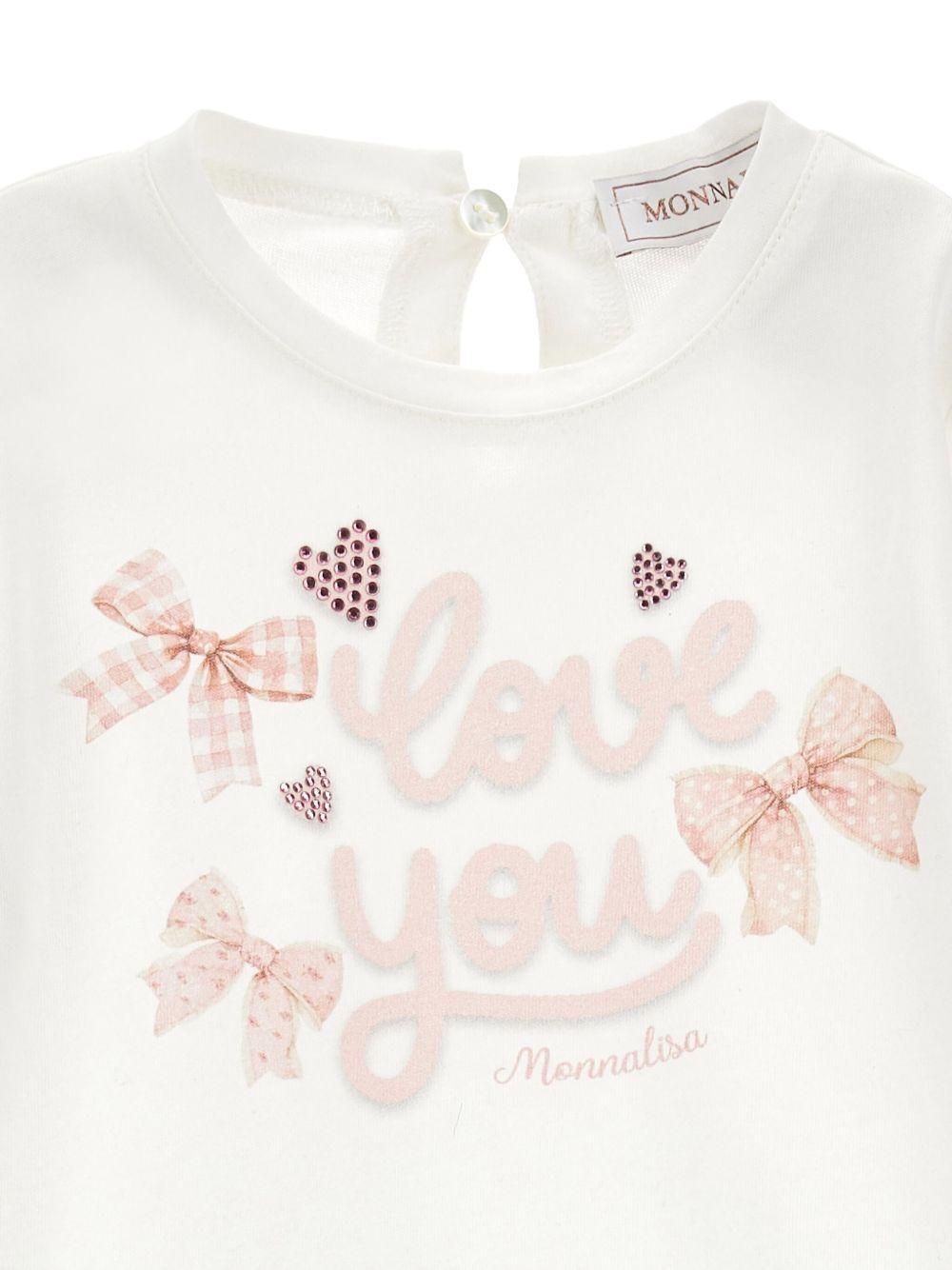 Set t-shirt e pantaloni per neonata Monnalisa bianco con stampa 31F500 6650 9001 MONNALISA