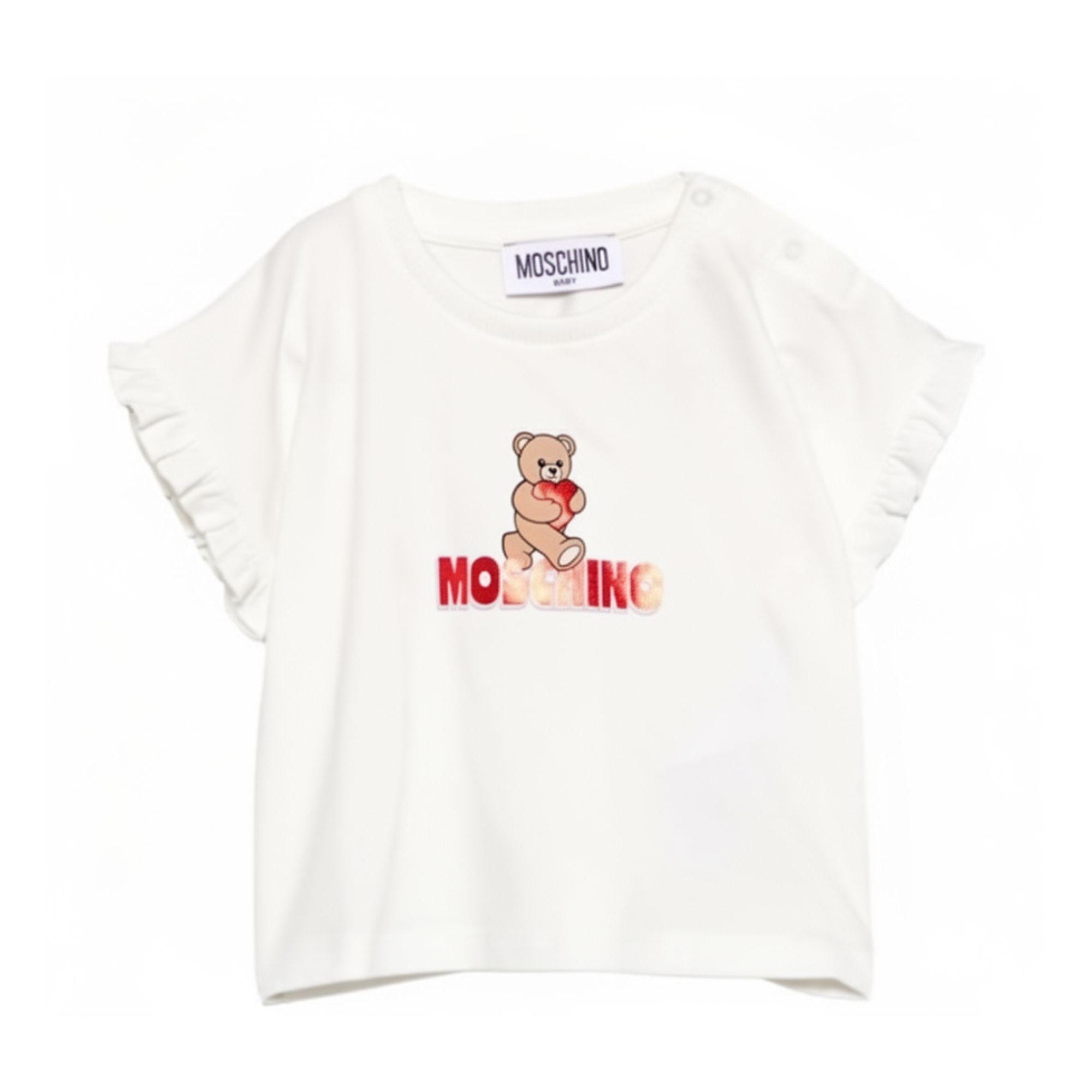 T-shirt per neonata Moschino Kids bianca con stampa Teddy Bear MDM03OLBA00 10063 MOSCHINO KIDS
