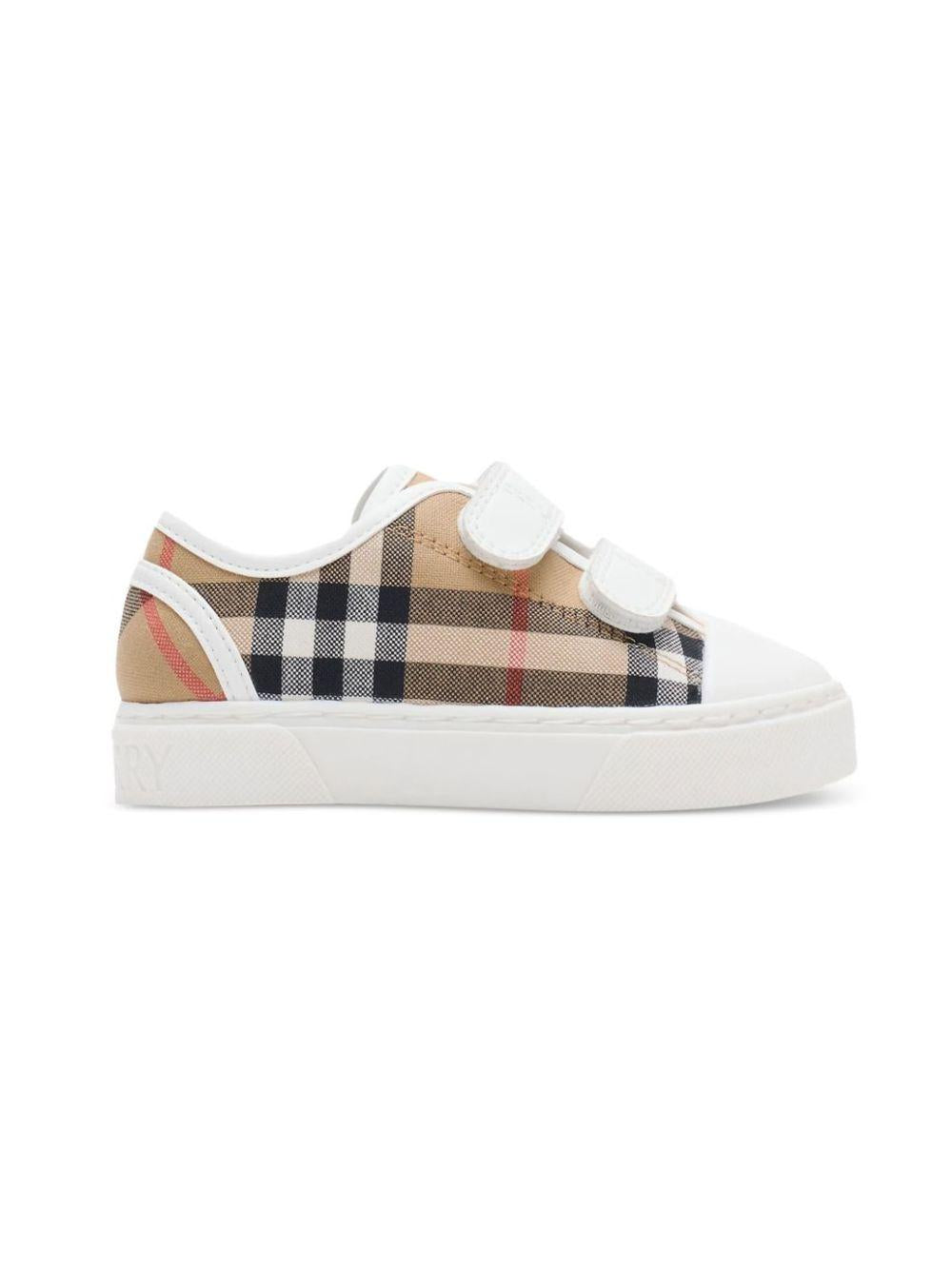 Sneakers per bambini Burberry Kids beige con motivo Vintage Check 8117797 B9368 BURBERRY KIDS