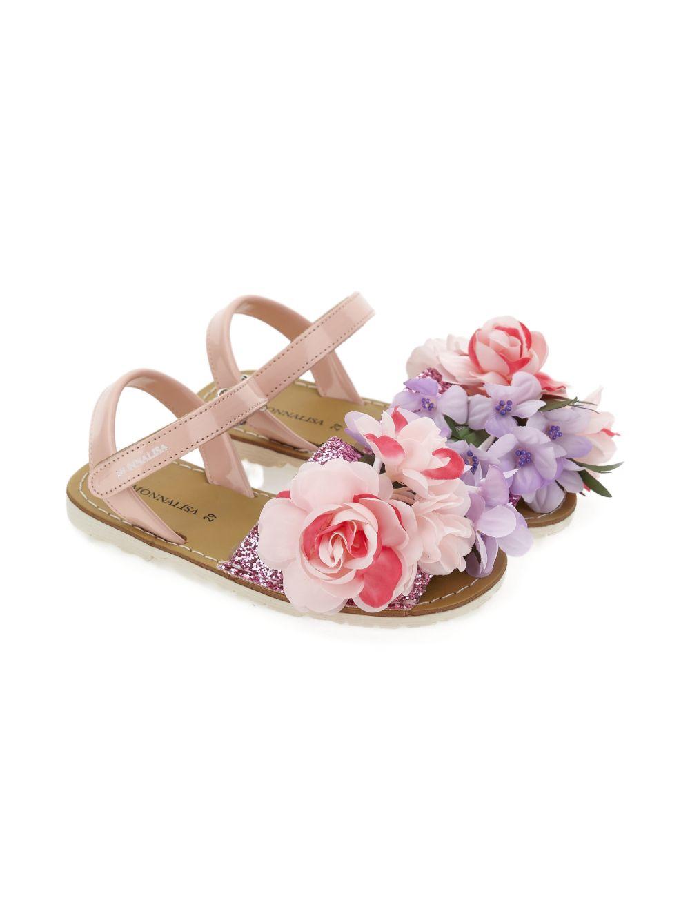 Sandali per bambina Monnalisa rosa con applicazione fiori 8CG009 7710 0090 MONNALISA KIDS
