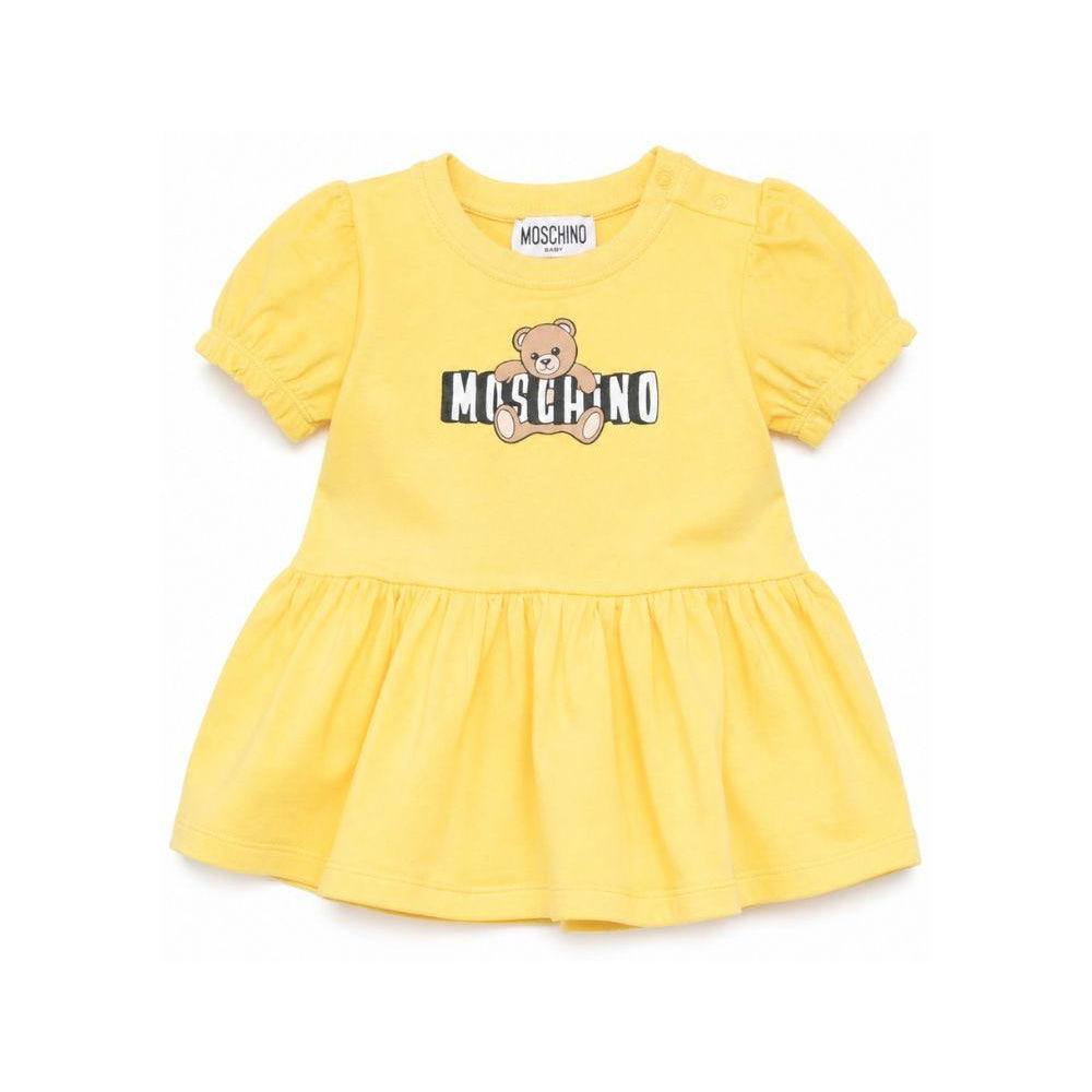 Abito per neonata Moschino Kids giallo con dettaglio logo sul davanti MAV0C7LBA00 50577 MOSCHINO KIDS