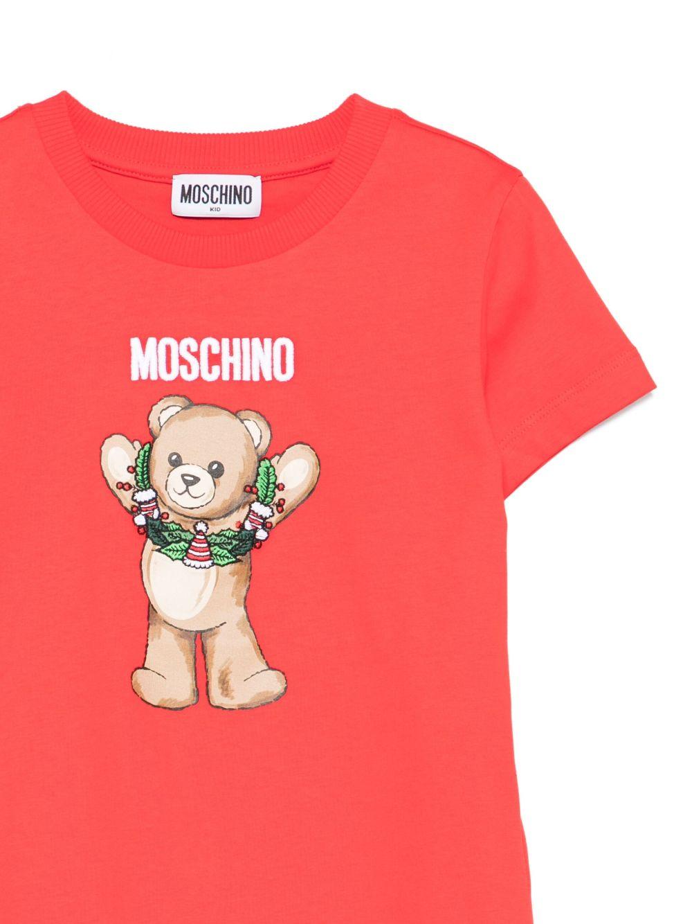 T-shirt per bambini Moschino Kids rosso con stampa grafica Teddy HUM05HLAA01 50109 MOSCHINO KIDS