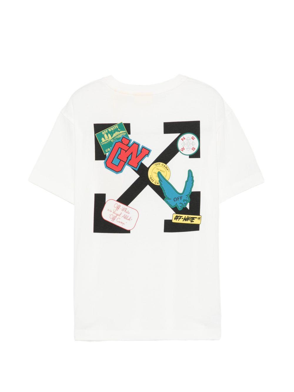 T-shirt per bambino Off-White Kids bianca con ricamo logo sul davanti 44BAA002S26J00C 100 OFF WHITE KIDS