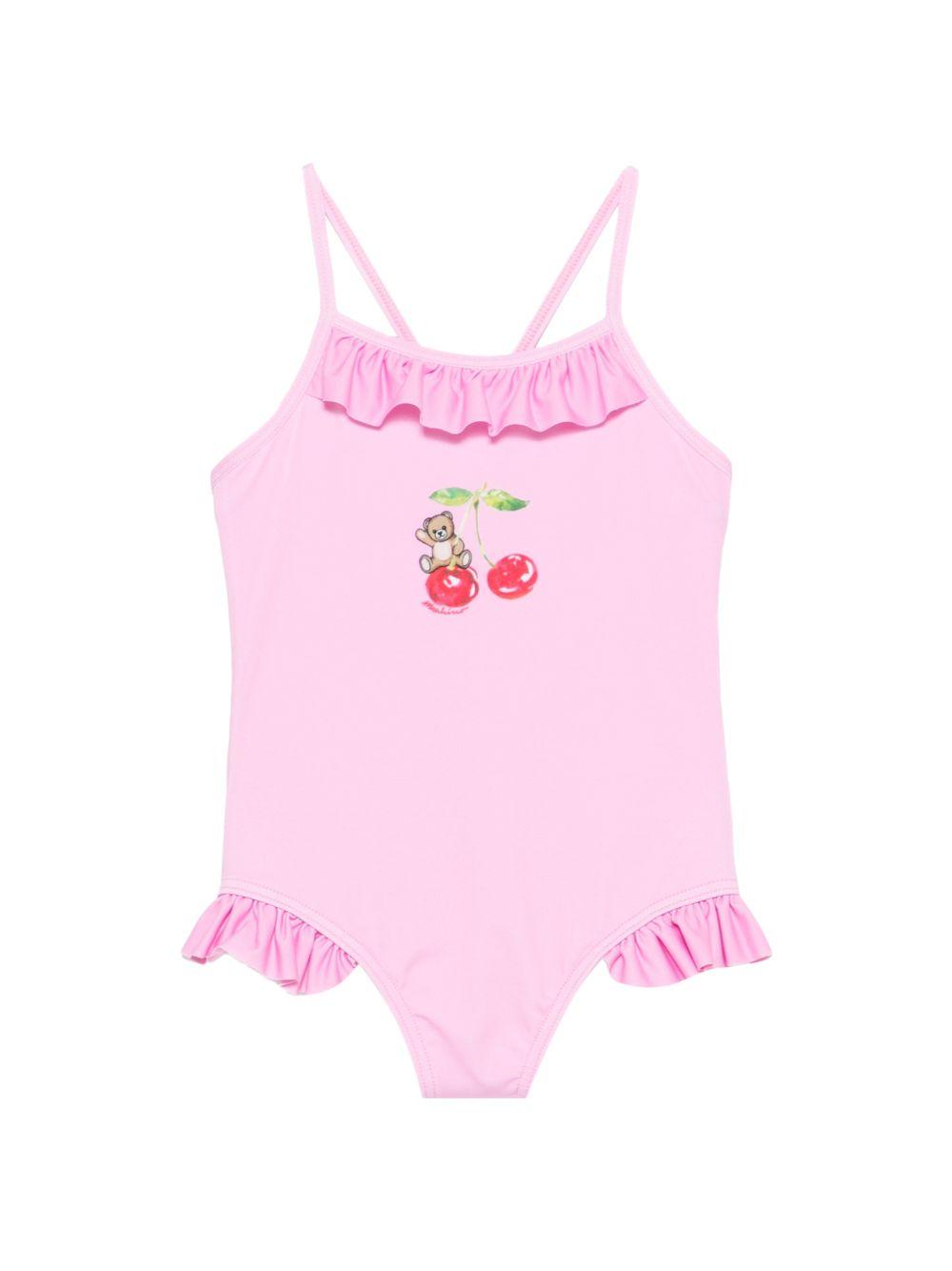 Costume intero per neonata Moschino Kids rosa con stampa Teddy Bear sul davanti MBL00GLKA11 51473 MOSCHINO KIDS