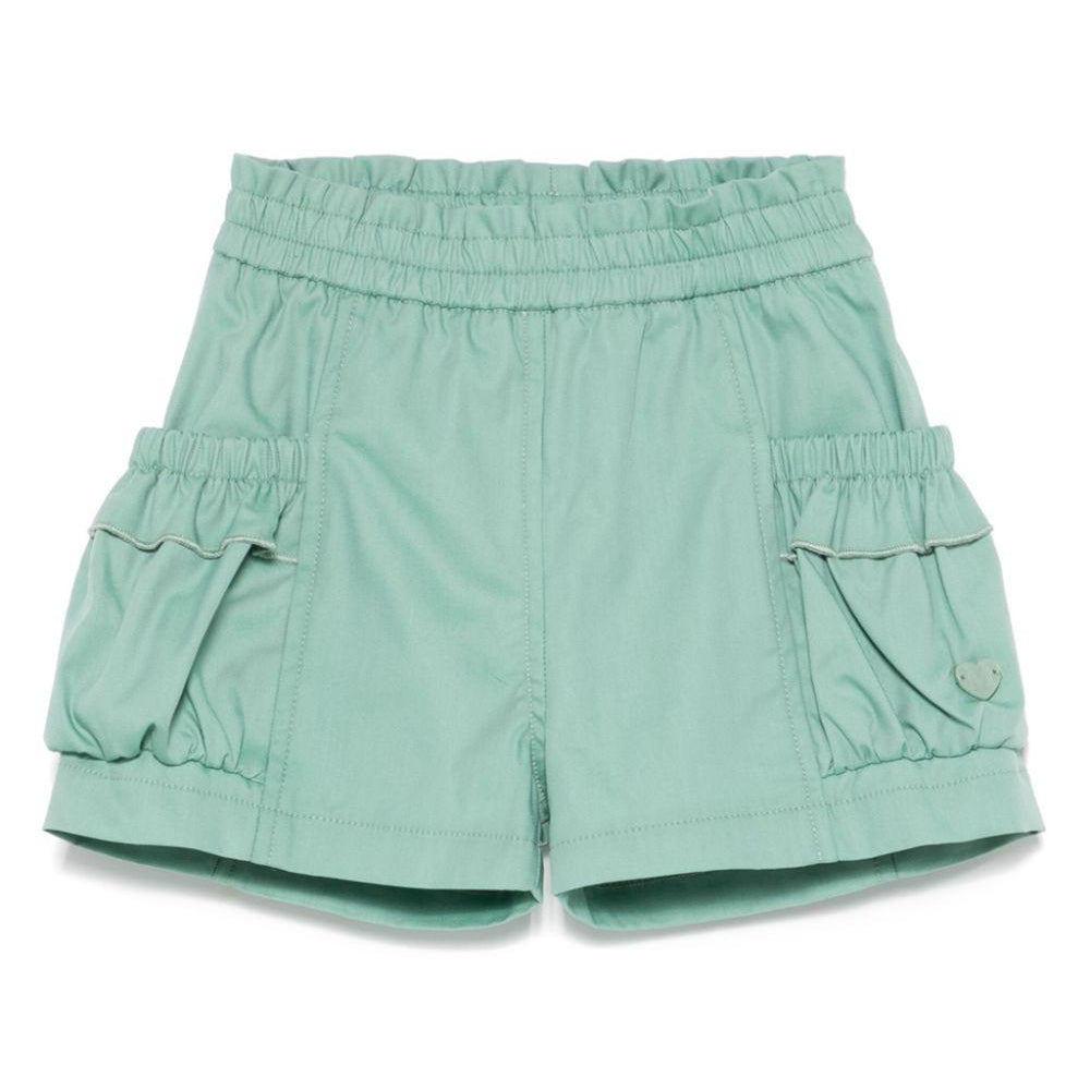 Shorts per bambina Monnalisa verde con logo e tasche laterali 37E403 5301 0024 MONNALISA KIDS
