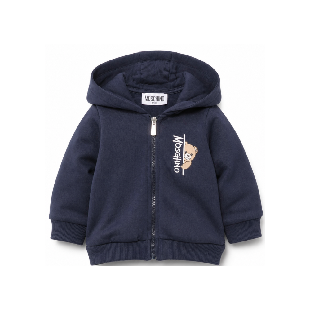 Felpa per neonati Moschino Kids blu con motivo Teddy Bear MUF06MLCA92 40016 MOSCHINO KIDS