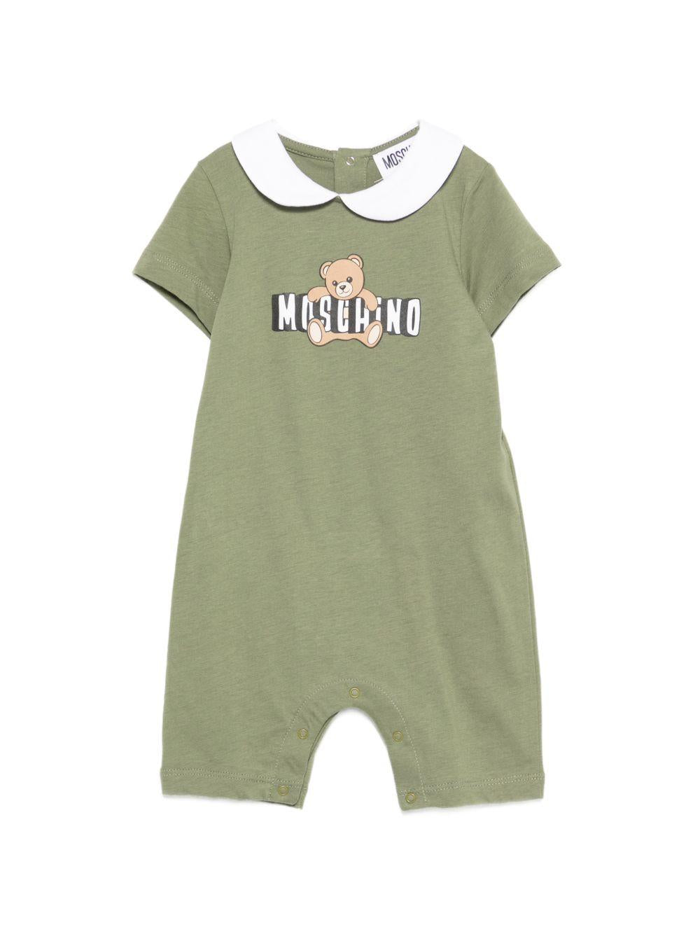 Tutina per neonati Moschino Kids verde con colletto alla Peter Pan MNY03YLAA03 30037 MOSCHINO KIDS