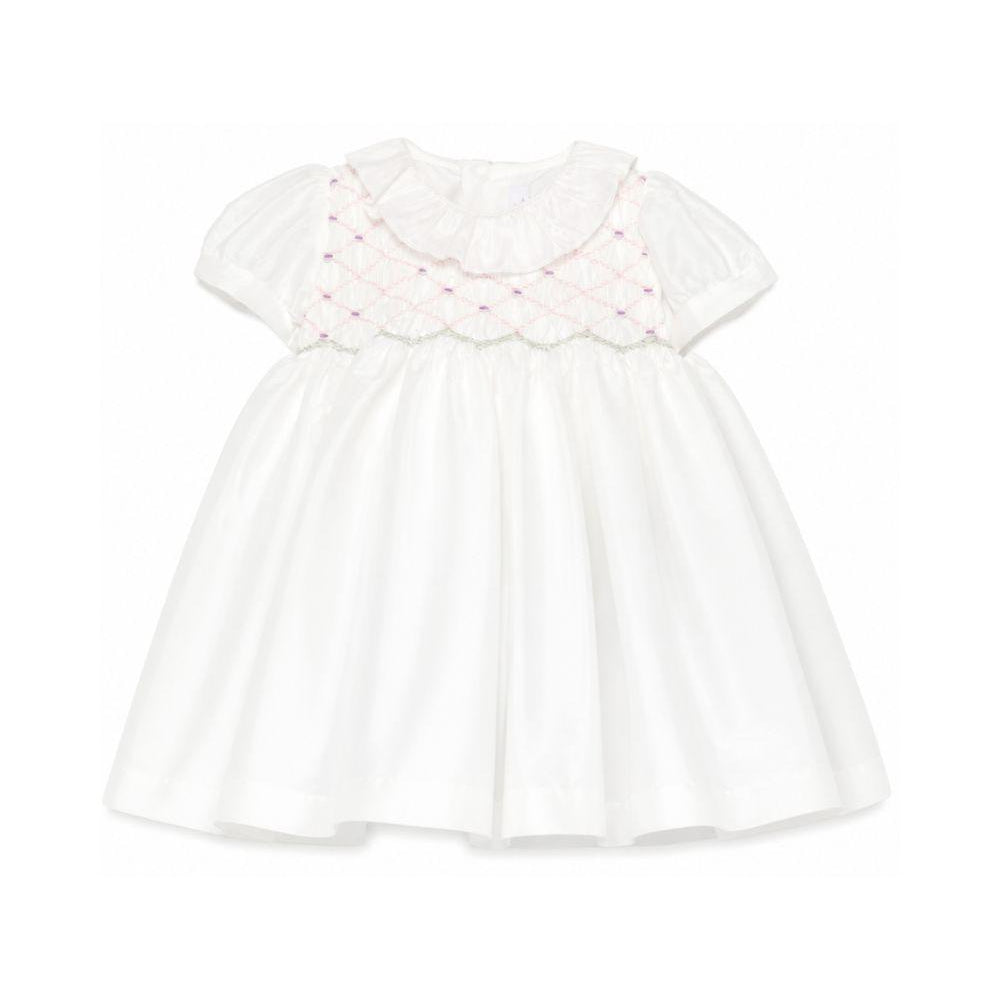 Abito per neonata Mariella Ferrari bianco con dettagli ricamati ATA1 070 MARIELLA FERRARI KIDS