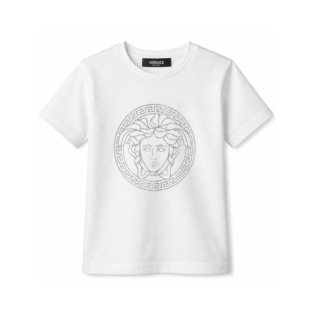 T-shirt per bambini Versace Kids bianca con stampa medusa sul davanti 10002391A11718 2W270 VERSACE KIDS