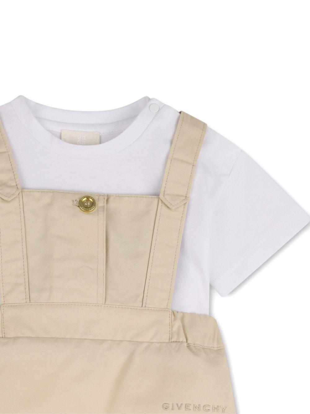 Set t-shirt e salopette per neonata Givenchy Kids bianco e beige con bottoni H31171 192 GIVENCHY KIDS