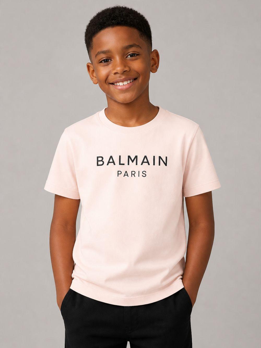 T-shirt per bambina Balmain Kids rosa con stampa logo sul davanti BZ8B61 Z3672 508NE BALMAIN KIDS