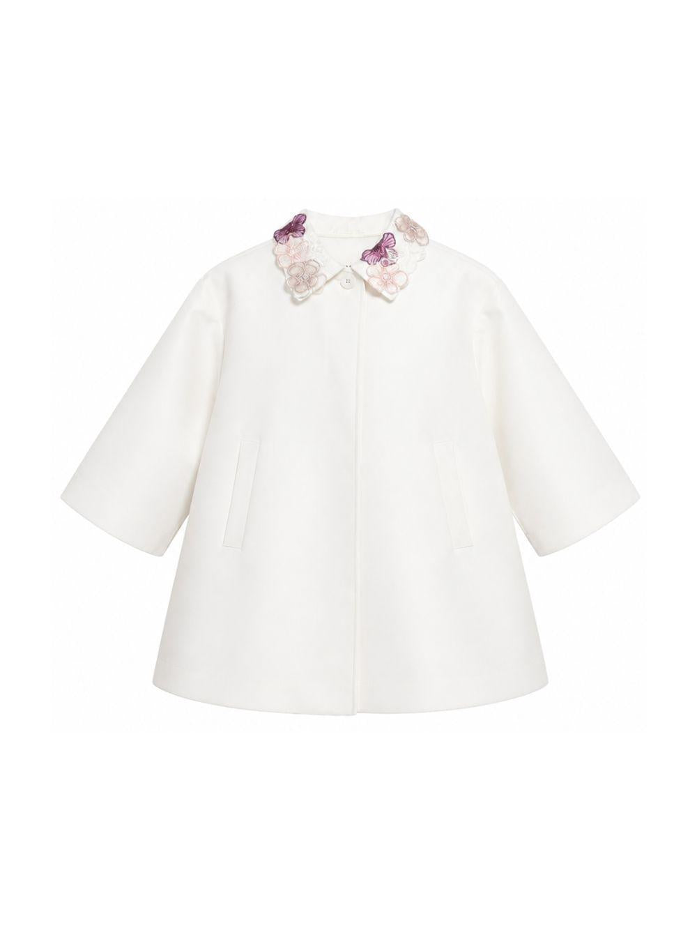 Cappotto per bambina Simonetta bianco sporco con appplicazioni floreali SY2A17 S0251 102MC SIMONETTA KIDS
