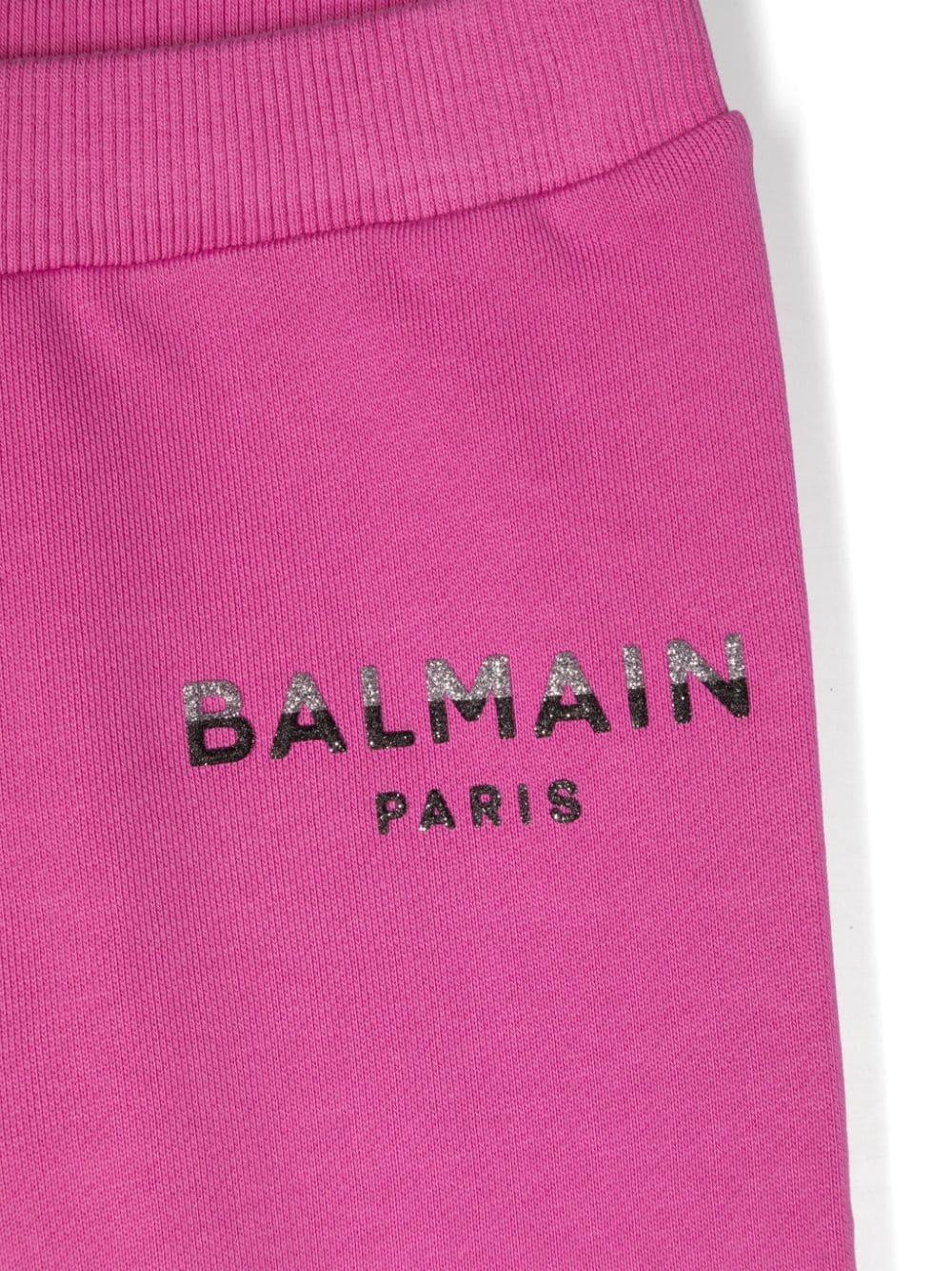 Pantaloni sportivi con stampa per neonata Balmain Kids rosa con vita elasticizzata BV6030 Z0081 543 BALMAIN KIDS