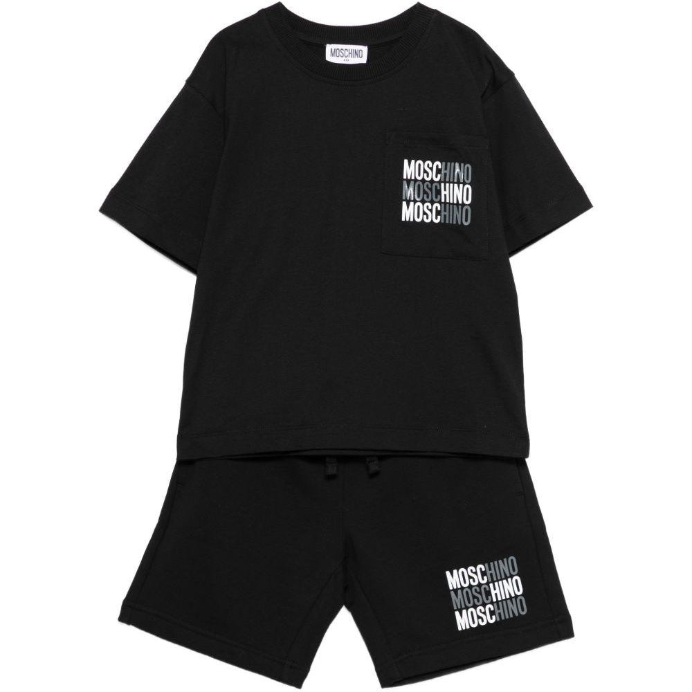 Completo per bambino Moschino Kids nero con logo sul davanti HMG00RLCA32 60100 MOSCHINO KIDS