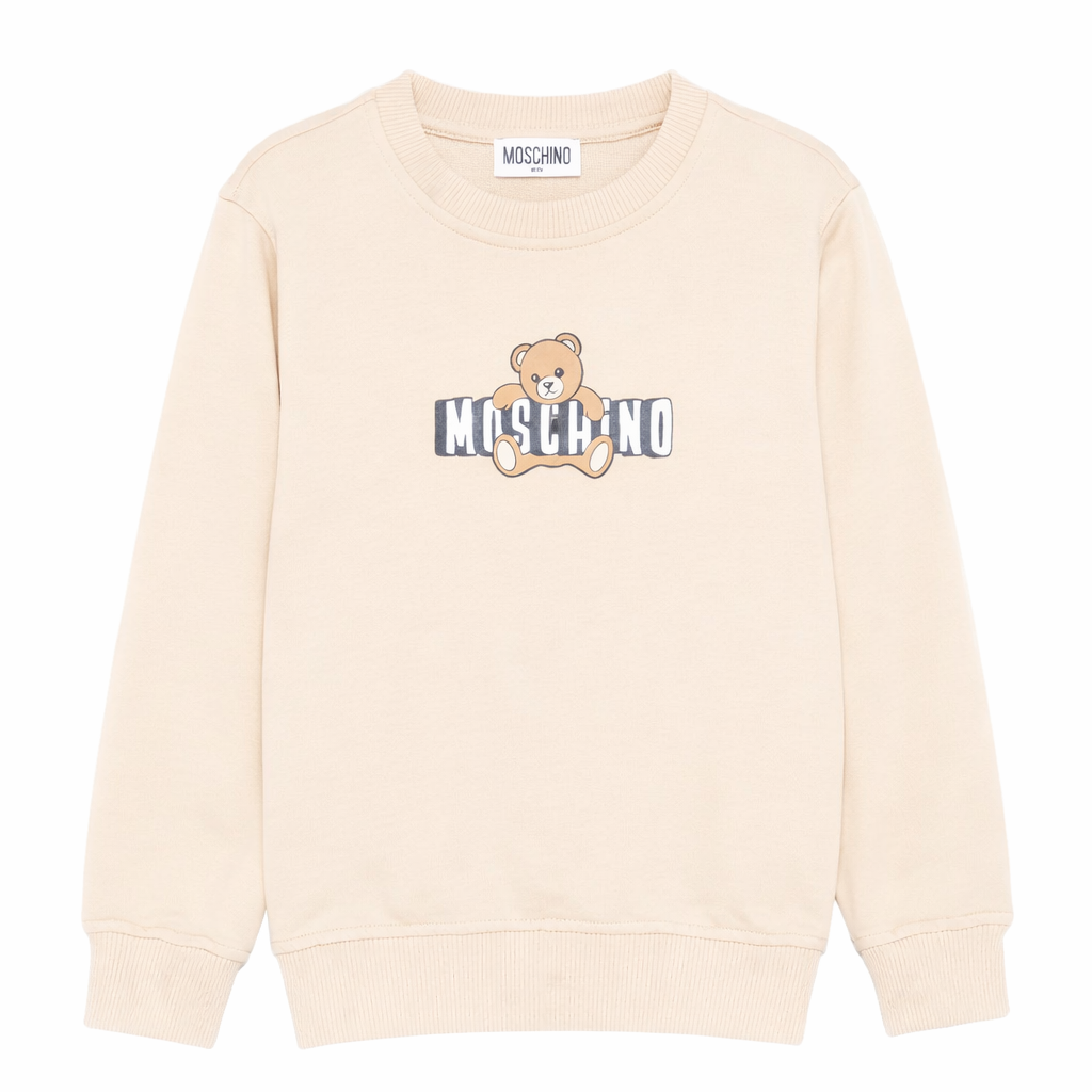 Felpa da bambino Moschino Kids bianco crema con stampa orsetto HUF09ULCA19 20829 MOSCHINO KIDS