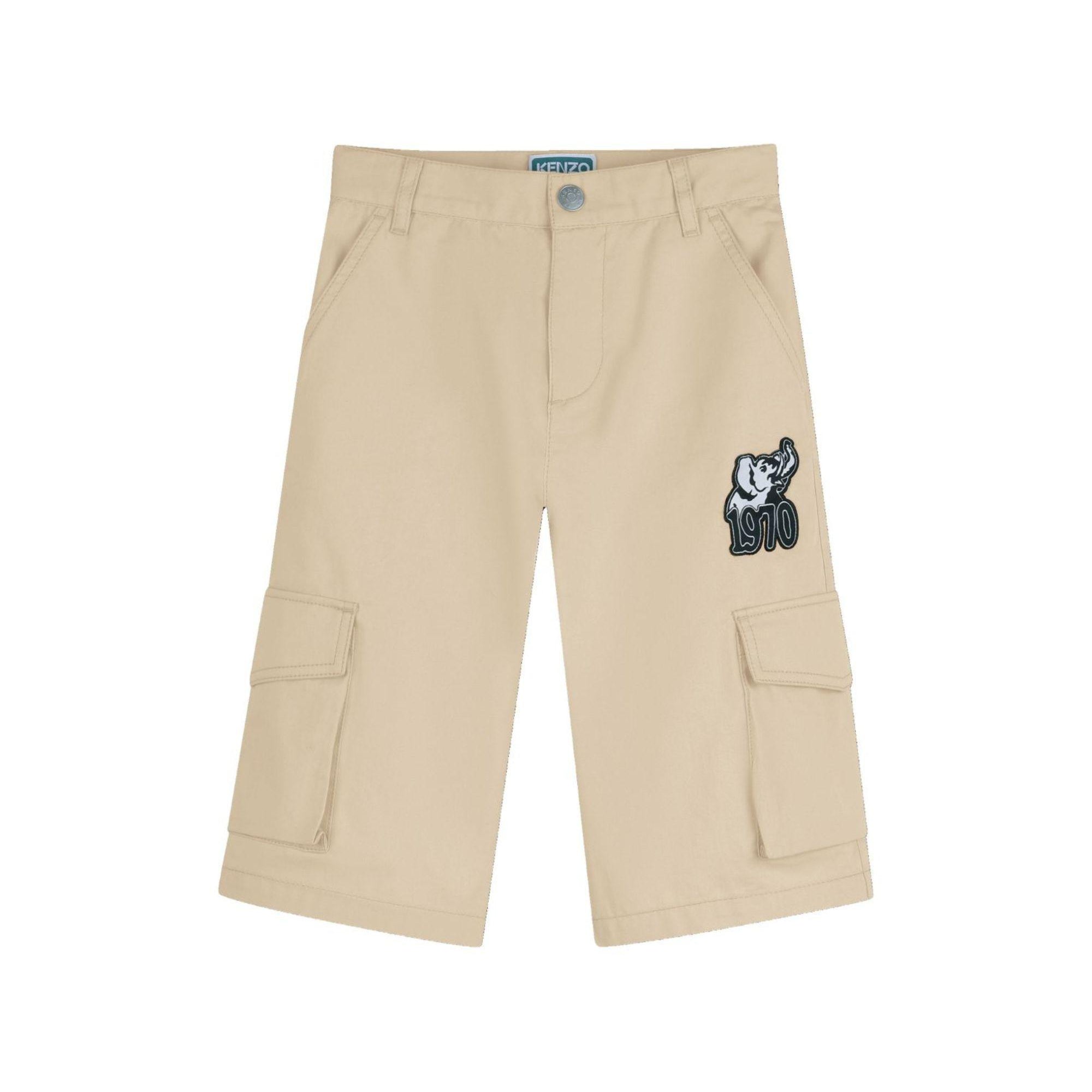 Cargo corti per bambino Kenzo Kids beige con applicazione K61644 255 KENZO KIDS