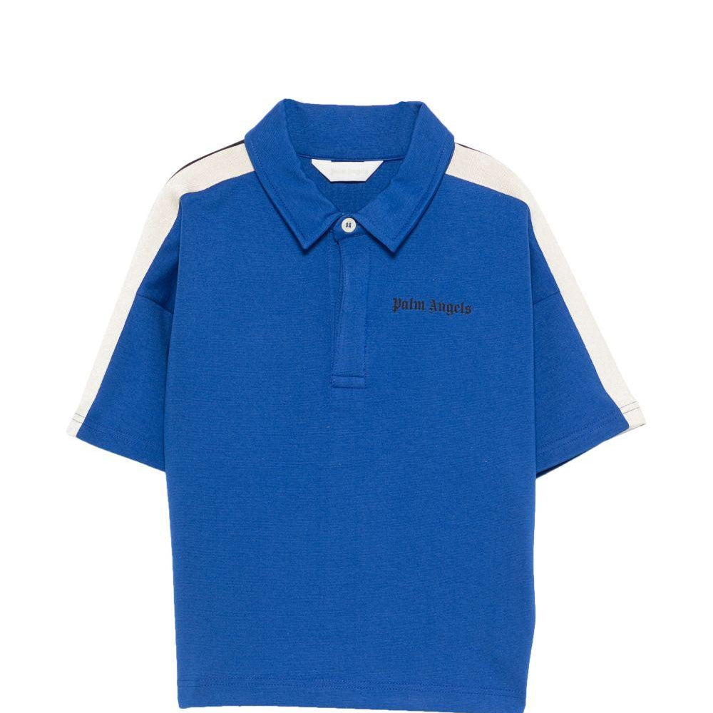 T-shirt per bambino Palm Angels Kids blu con strisce sulle spalle PBBD013S26FLE001 060 PALM ANGELS KIDS