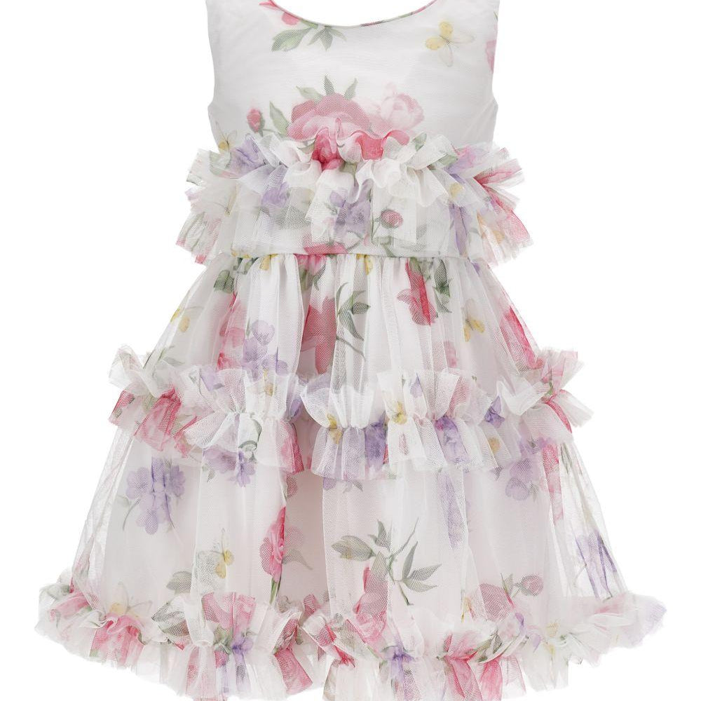 Abito per bambina Monnalisa bianco con stampa a fiori 19G905 7047 0099 MONNALISA KIDS