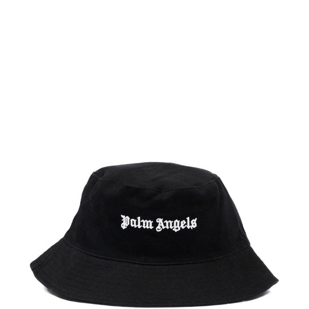Cappello bucket per bambino Palm Angels Kids nero con logo sul davanti PBLA001S26FAB003 110 PALM ANGELS KIDS