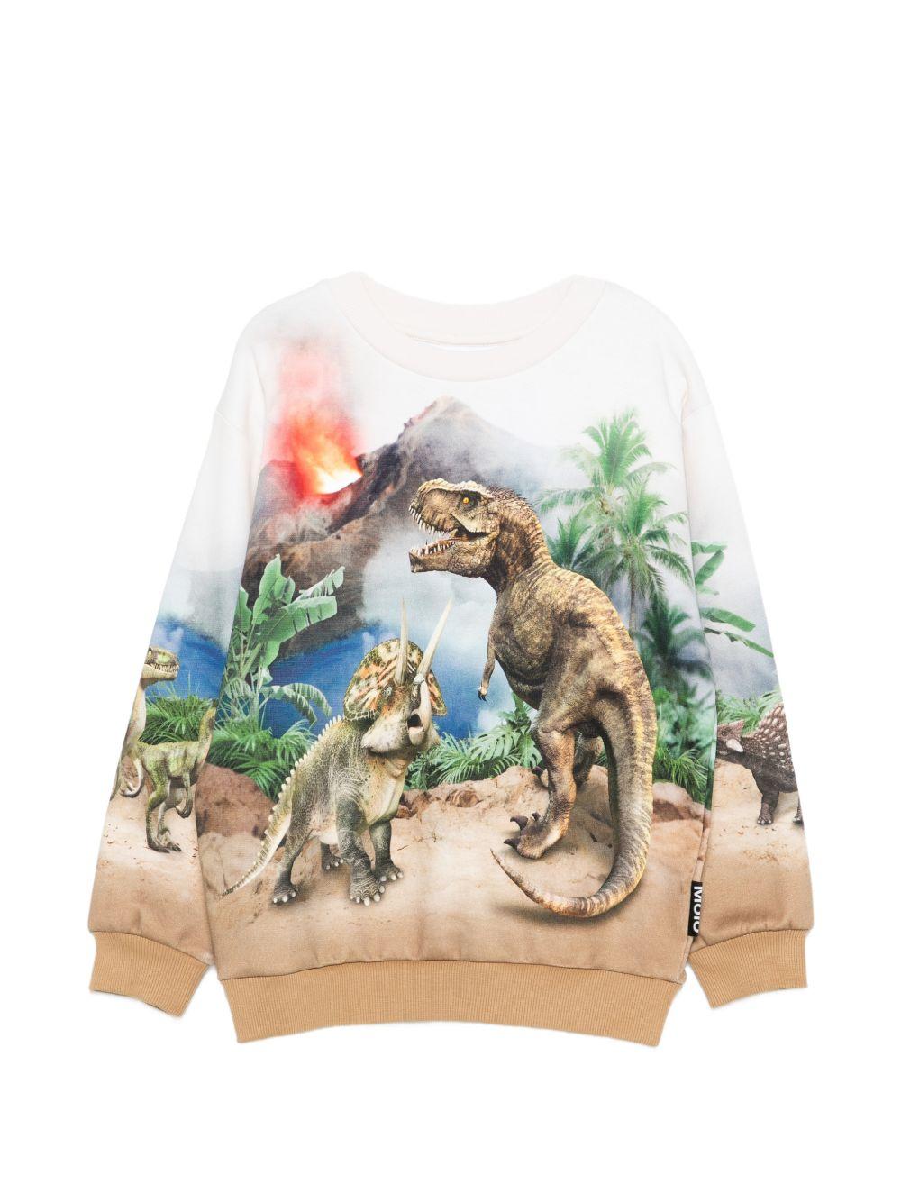 Felpa per bambino Molo bianca con stampa grafica dinosauri 1S26J205 9900 MOLO KIDS
