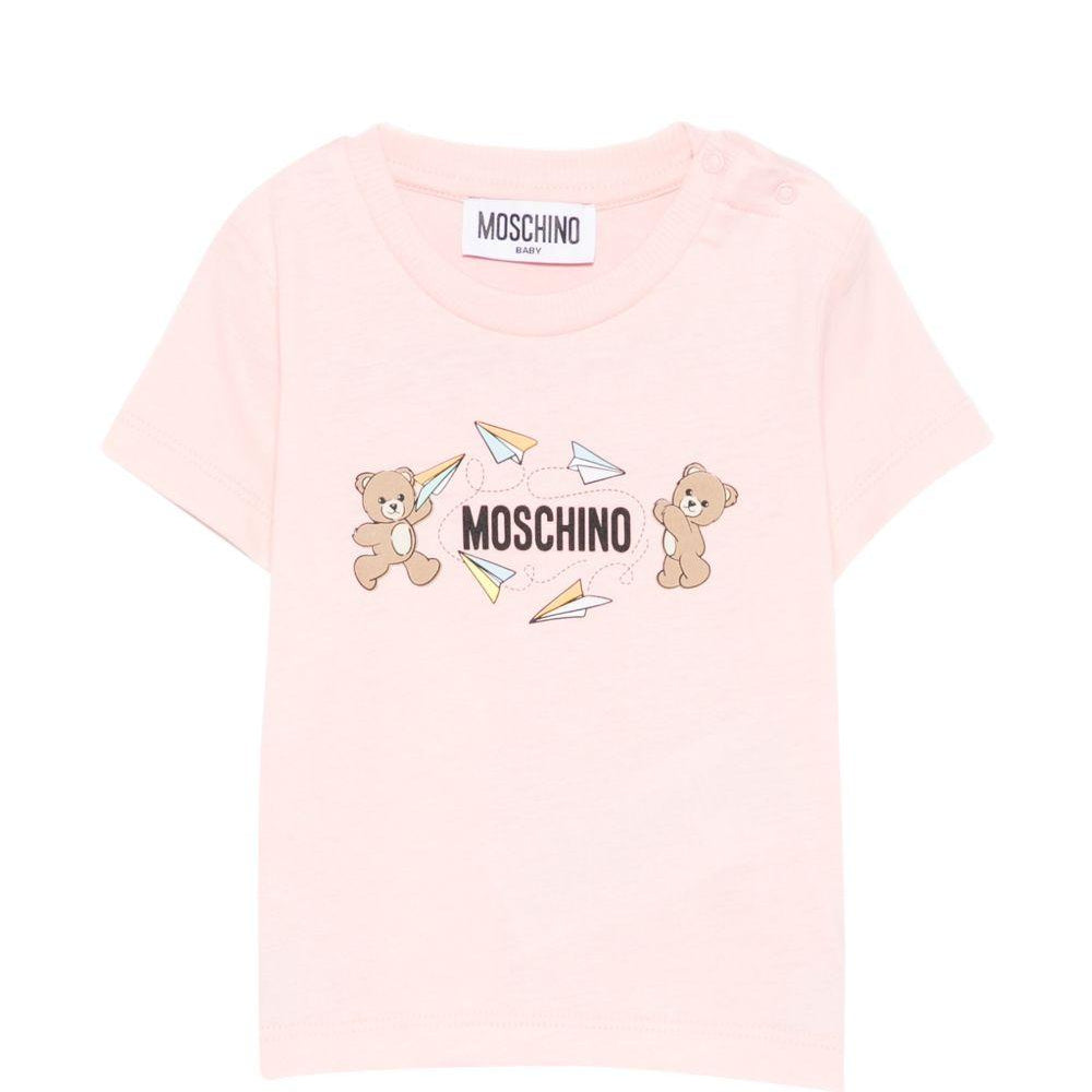 T-shirt per neonata Moschino Kids rosa con stampa Teddy sul davanti MUM04MLAA01 50209 MOSCHINO KIDS