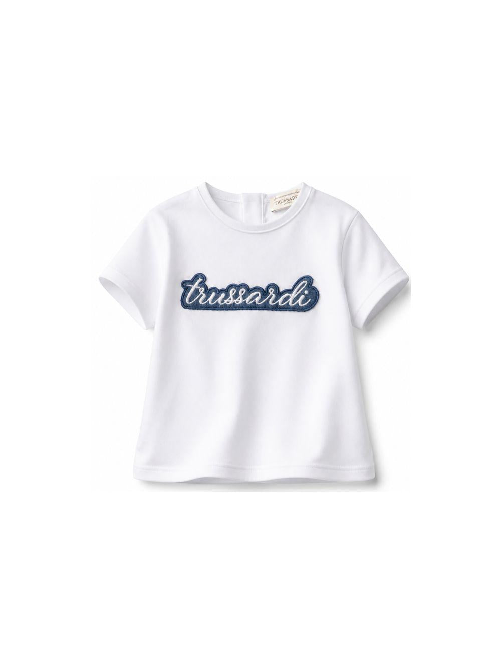 T-shirt per neonato Trussardi Junior bianca con logo blu sul davanti TIP26124TS WHITE TRUSSARDI KIDS