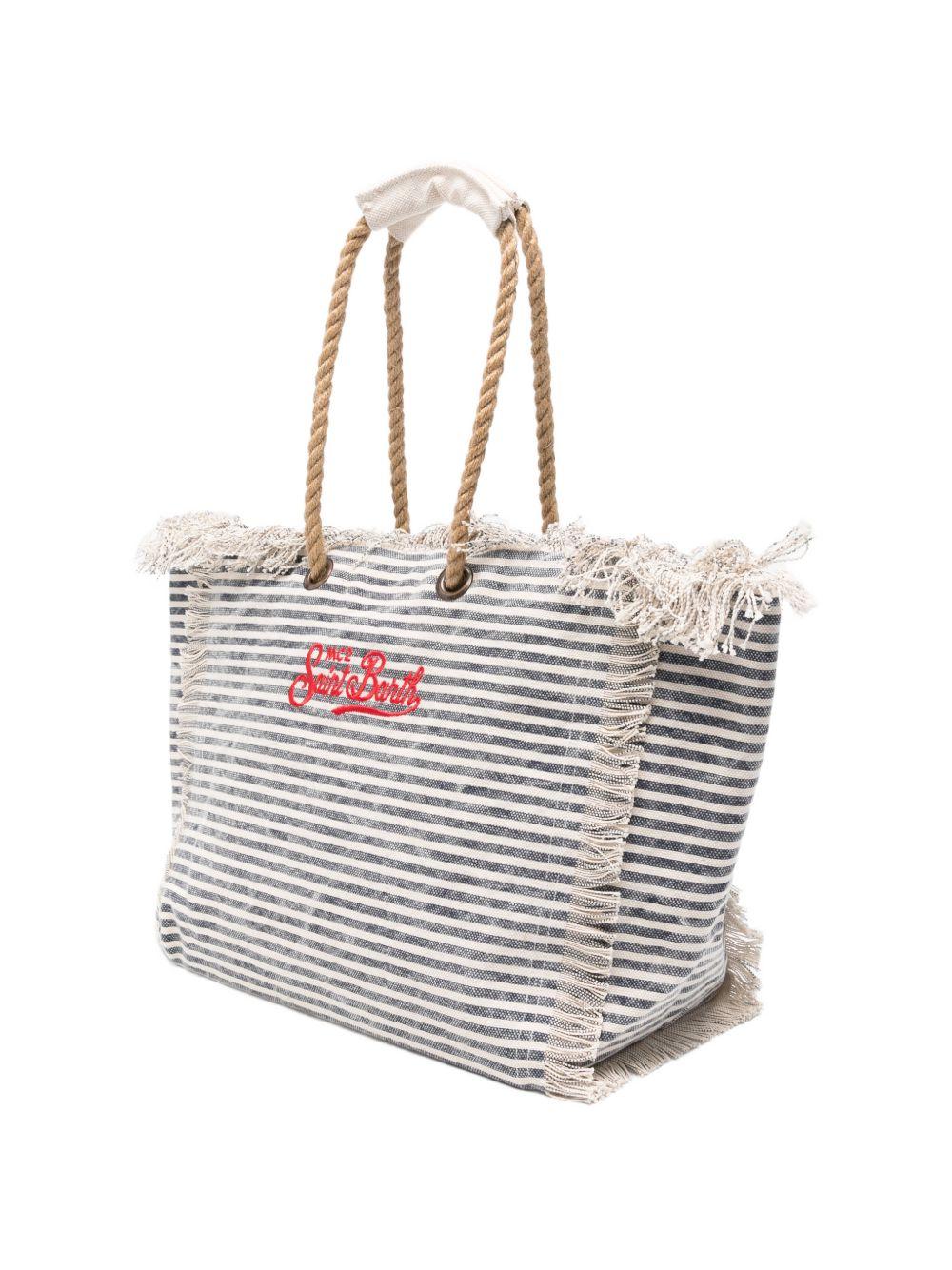 Borsa Beach Bag MC2 Saint Barth beige e blu con motivo a righe orizzontali BEA0003 09403L MC2 ST. BARTH KIDS