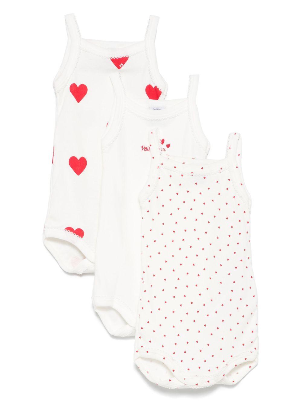 Set di tre tutine per neonati Petit Bateau bianche con stampa cuori A04IX 00 PETIT BATEAU