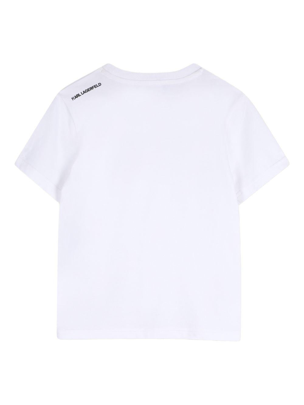 T-shirt per bambino Karl Lagerfeld Kids bianca con logo sul davanti Z31095 10P KARL LAGERFELD KIDS