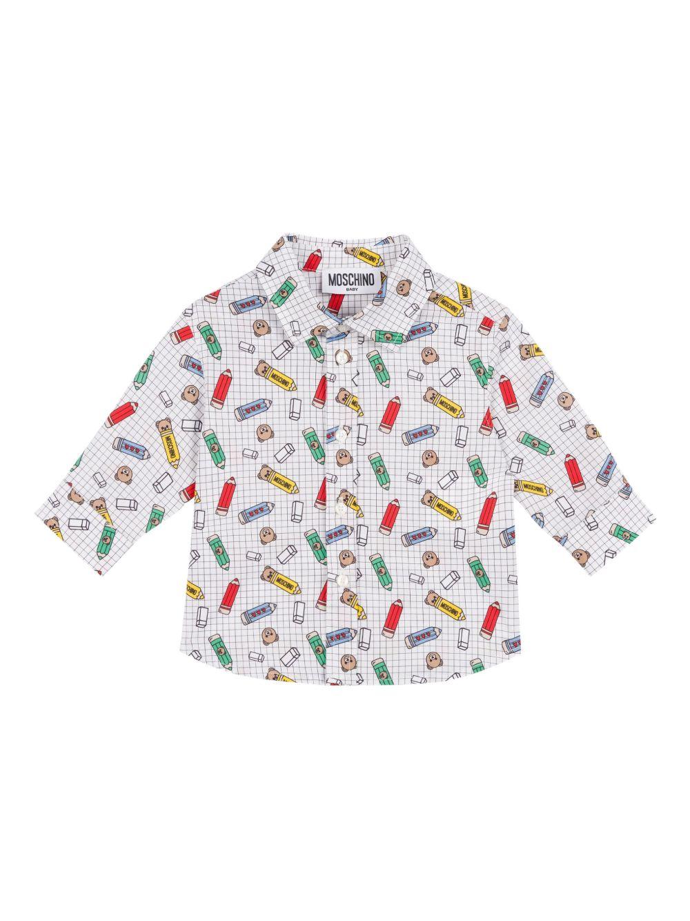 Camicia per neonato Moschino Kids bianco con stampa grafica MUC01HLMB31 84853 MOSCHINO KIDS