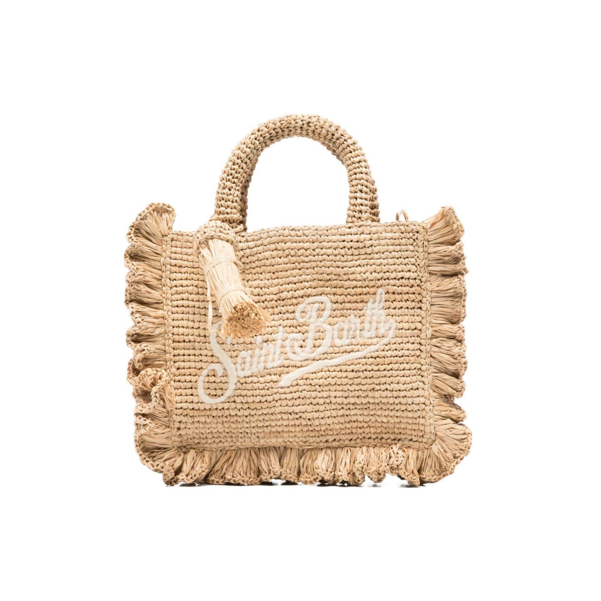 Borsa Rafia Volant MC2 Saint Barth beige con logo ricamato RAFV002 00222L MC2 ST. BARTH KIDS