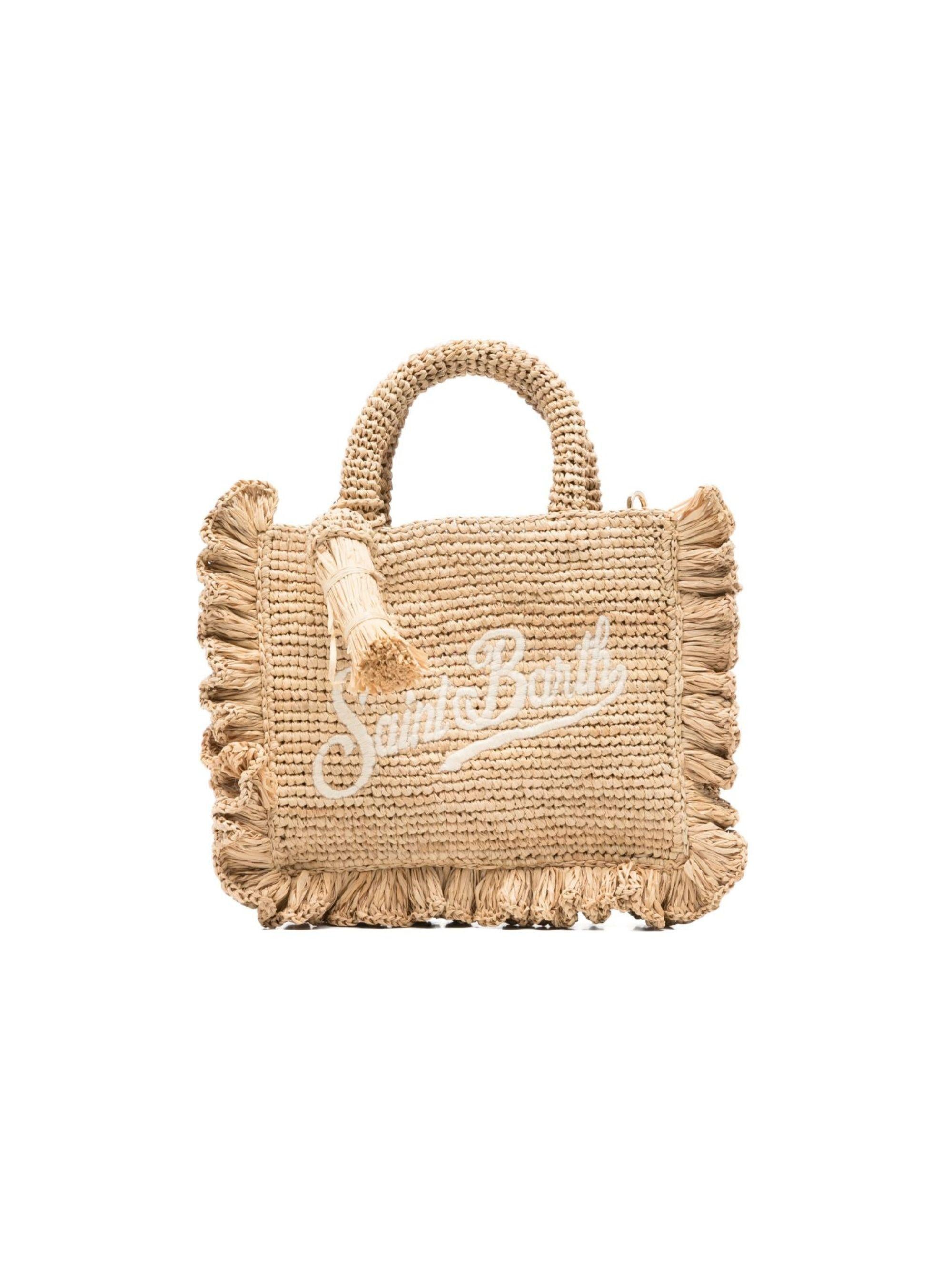 Borsa Rafia Volant MC2 Saint Barth beige con logo ricamato RAFV002 00222L MC2 ST. BARTH KIDS