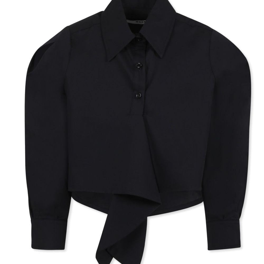 Camicia con ruches per bambina MSGM Kids nero con colletto classico S5MSJGSI209 110 MSGM KIDS