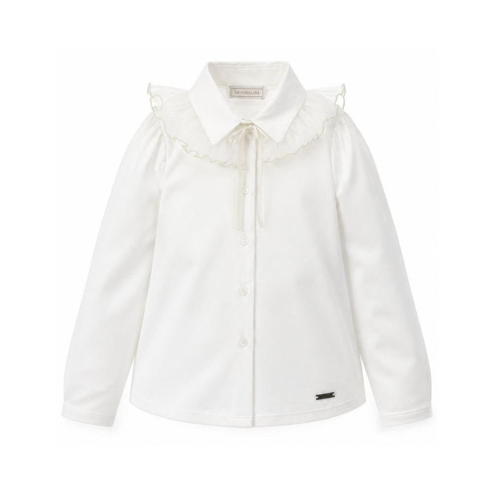 Camicia per bambina Monnalisa Kids bianca con colletto con ruches 17H300 8201 0001 MONNALISA KIDS