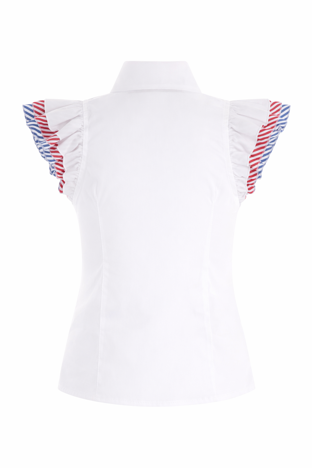 Camicia per bambina Monnalisa bianca con maniche a righe con ruches 11G300 7116 0099 MONNALISA KIDS