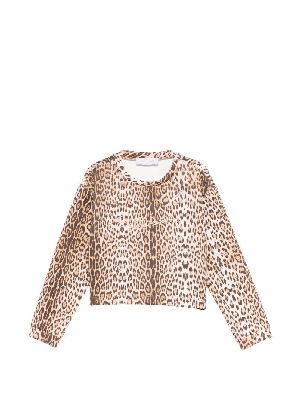 T-shirt per bambina Roberto Cavalli Kids animalier con scollo tondo CGP26086FE MACULA N.H. ROBERTO CAVALLI KIDS