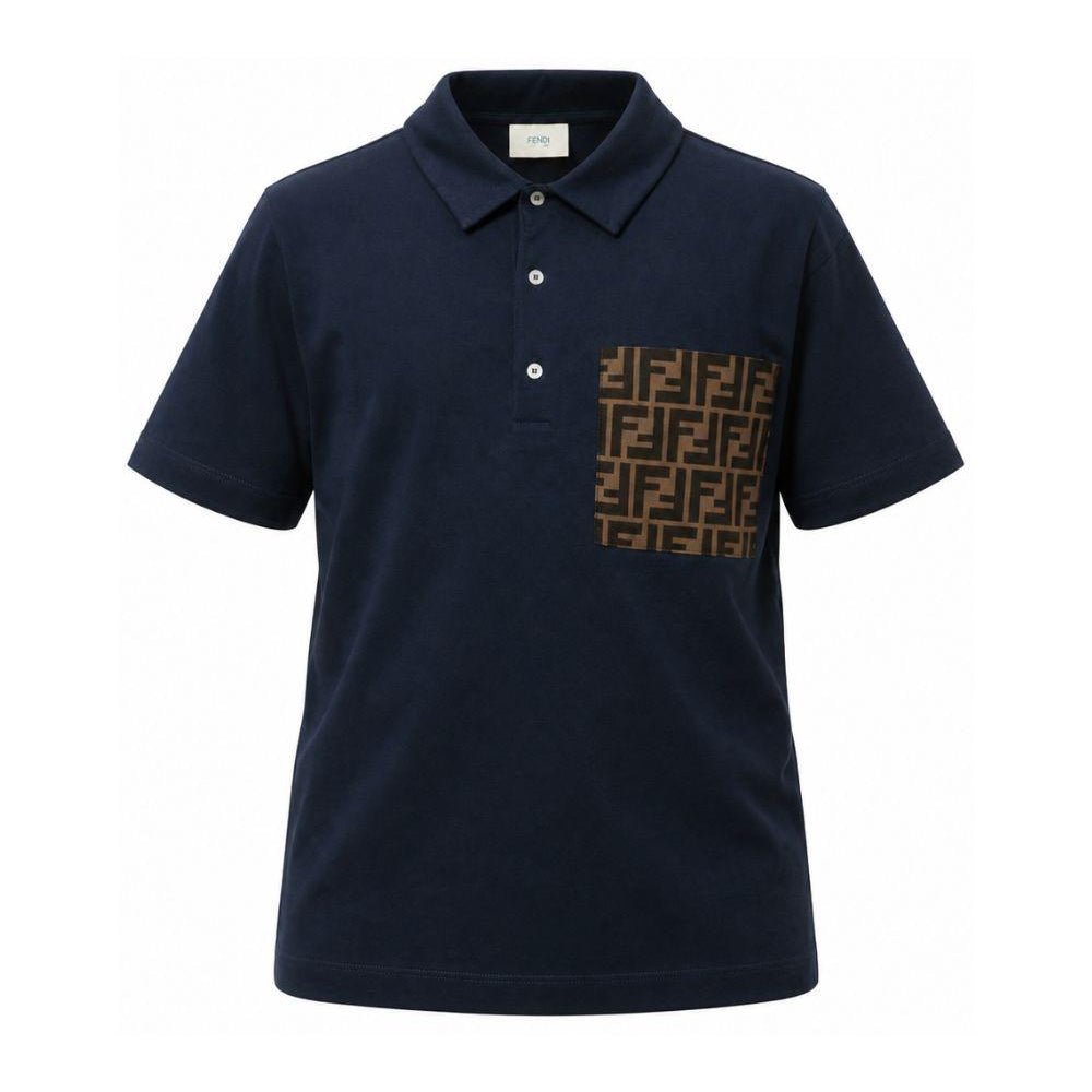 T-shirt per bambino Fendi Kids blu con taschino logo FF JMI399 7AJ F1I11 FENDI KIDS
