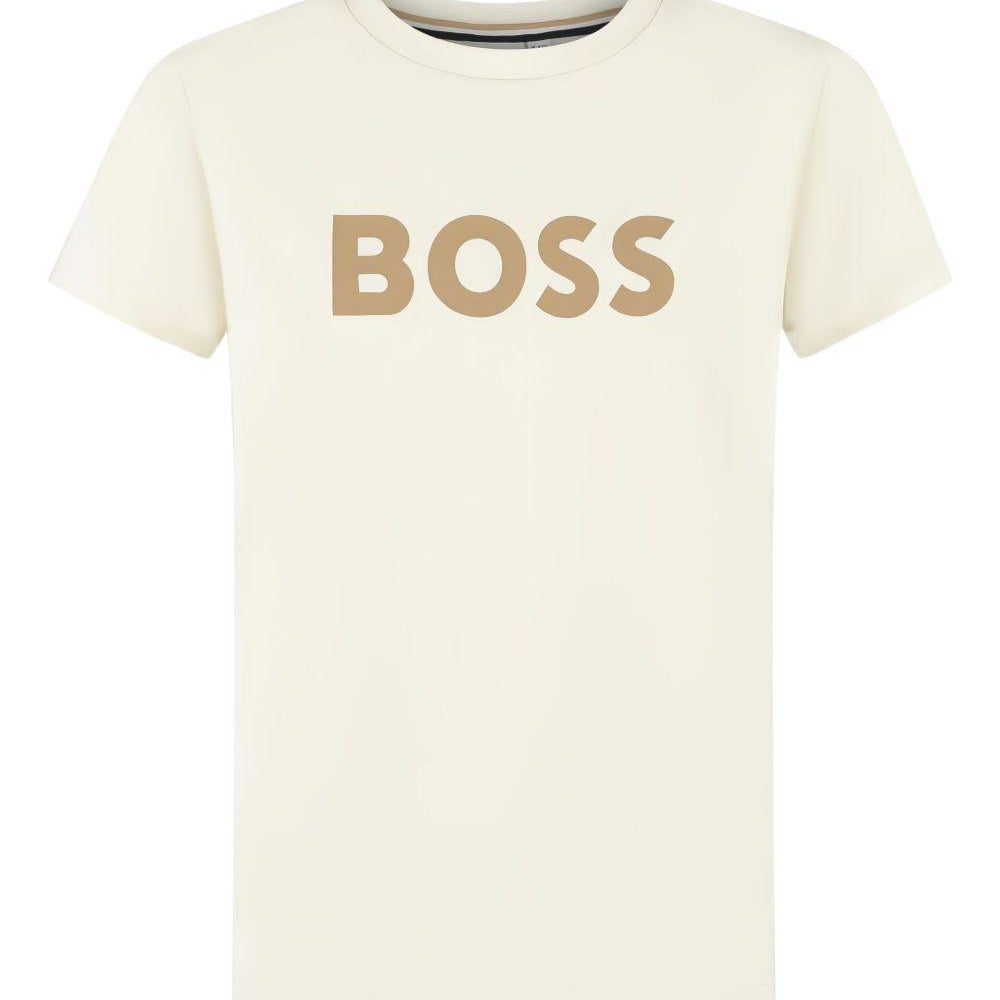 T-shirt da bambino Boss Kids bianca con stampa logo J52711 21C BOSS KIDS