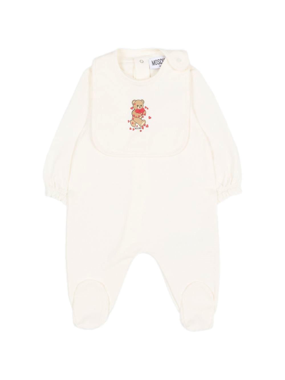 Tutina e bavaglino per neonati Moschino Kids bianchi con motivo Teddy Bear MDY01CLDA63 10063 MOSCHINO KIDS